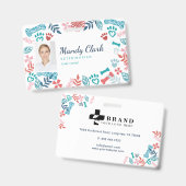 フローラ&葉っぱPet Paw印刷パターン写真ID バッジ (表裏)