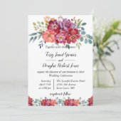 フローラ。赤オレンジと埃の多いバラQRコード結婚s 招待状 (スタンド正面)