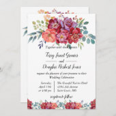 フローラ。赤オレンジと埃の多いバラQRコード結婚s 招待状 (正面/裏面)