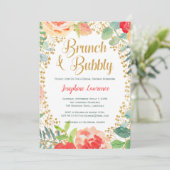 フローラ&金ゴールドグリッターブランチブライダルシャワー招待状 招待状 (スタンド正面)