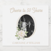 フローラ&金ゴールド50周年記念パーティーワインラベル スパークリングワインラベル (シングルラベル)