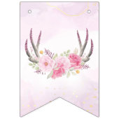 フローラ〔雄ジカの〕枝角ピンクパーティーガーランド誕生日デコール バンティングフラッグ (第1の旗)