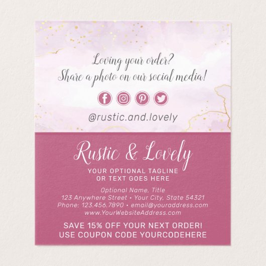 フローラ〔雄ジカの〕枝角ピンク金ゴールド大理石サンキューカード (内部フラット)