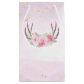 フローラ〔雄ジカの〕枝角赤面ピンク&金ゴールドガールズ誕生日 スモールペーパーバッグ (裏面)