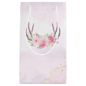 フローラ〔雄ジカの〕枝角赤面ピンク&金ゴールドガールズ誕生日 スモールペーパーバッグ (正面)