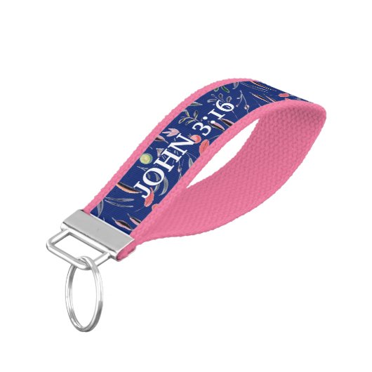フローラ |青王室の色 | JOHN 3:16 |パーソナライズ可能 リストバンドキーホルダー (アングル下)