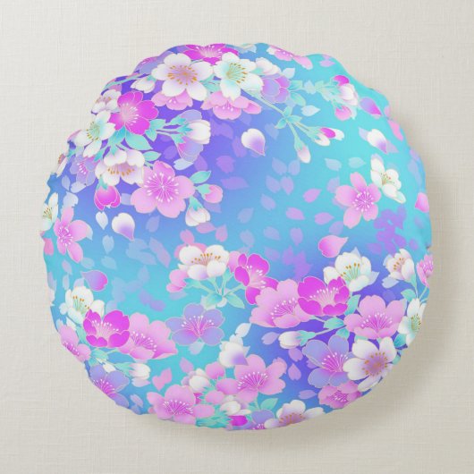 フローラ（青） ラウンドクッション (正面)