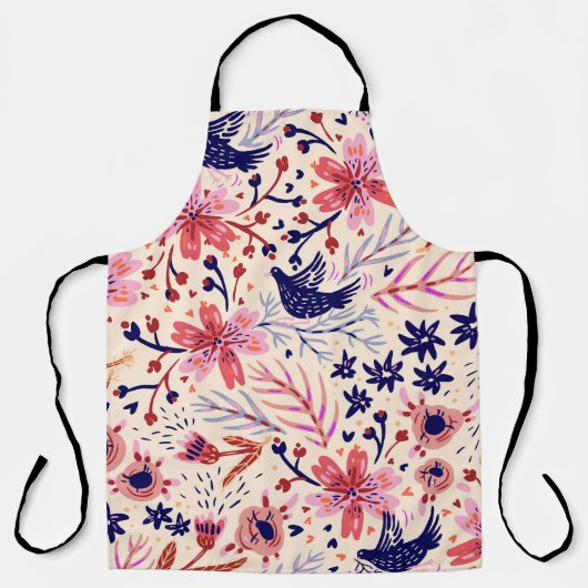 フローラ、鳥、ヴィンテージシームレスなパターン。 エプロン (正面)