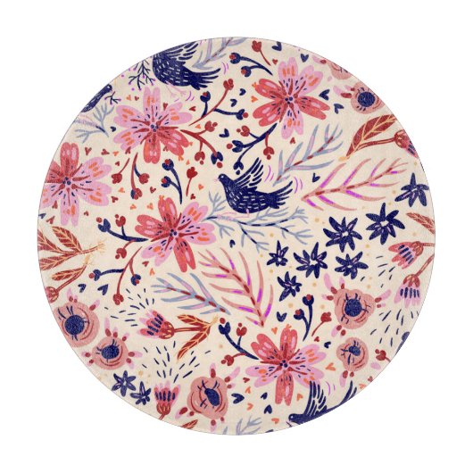 フローラ、鳥、ヴィンテージシームレスなパターン。 カッティングボード (正面)