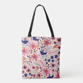 フローラ、鳥、ヴィンテージシームレスなパターン。 トートバッグ (裏面)