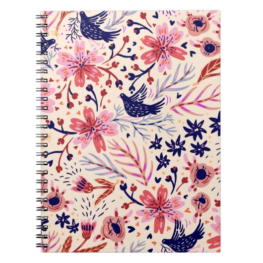 フローラ、鳥、ヴィンテージシームレスなパターン。 ノートブック (正面)