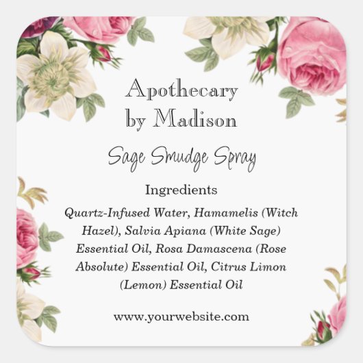 フローラ | Sage Smudgeスプレーボトルラベル スクエアシール (正面)