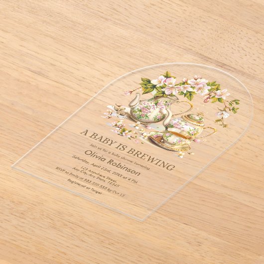 フローラAベビーは赤ちゃんシャワーを醸造している アクリル招待状 (レイダウン)