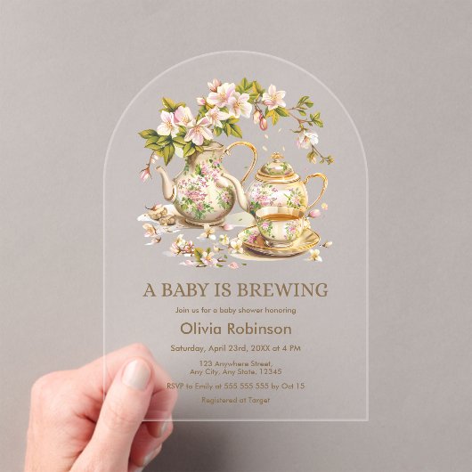 フローラAベビーは赤ちゃんシャワーを醸造している アクリル招待状 (インサイチュ (ポータブル))