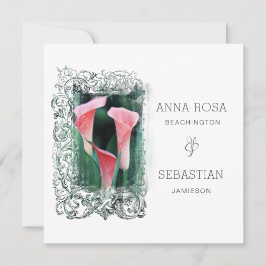 *~*フローラAR12 LILY写真RSVP + QR 結婚s 招待状 (正面)