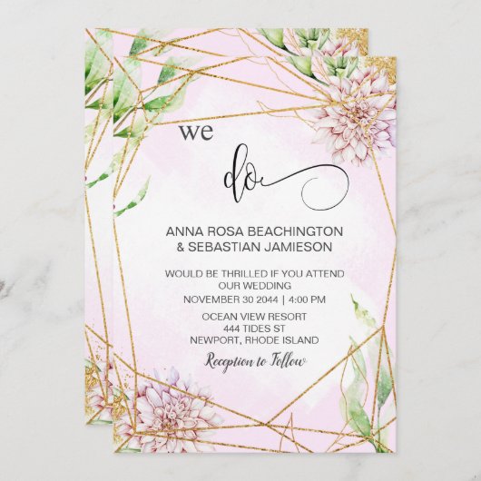 *~*フローラAR15幾何学的QR RSVPを結婚行う 招待状 (正面/裏面)