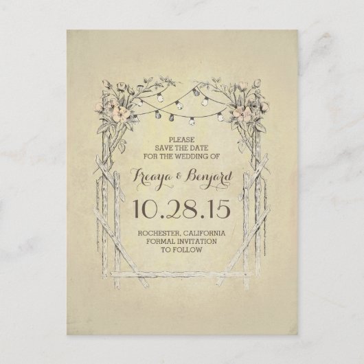 フローラarchヴィンテージrustic日付を保存 案内ポストカード (正面)