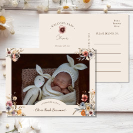 フローラBoho Photo Birth Announcementはがき 案内ポストカード