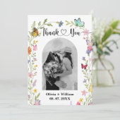 フローラBoho Wildflowers蝶の写真結婚s サンキューカード (スタンド正面)