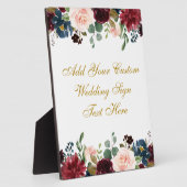 フローラBurgundy Blue結婚のテキスト表 フォトプラーク (側面)