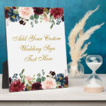 フローラBurgundy Blue結婚のテキスト表 フォトプラーク<br><div class="desc">水彩フローラブルゴーニュMarsalaブルー金ゴールド結婚ズあなたのテキスト表プラーク</div>