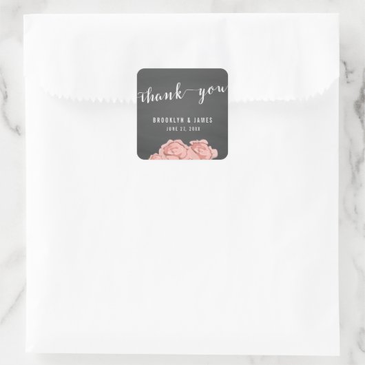 フローラChalkboardありがとう結婚式用シール スクエアシール (バッグ)