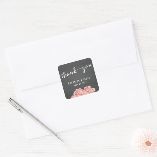 フローラChalkboardありがとう結婚式用シール スクエアシール (封筒)