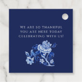 フローラChinoiserieネイビーブルーホワイトベビーシャワーFav フェイバータグ (裏面)