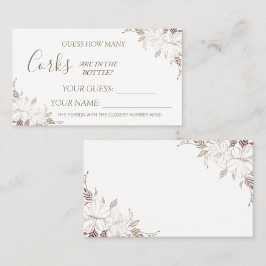 フローラCorksブライダルシャワーカードゲーム数 プレイスカード (正面/裏面)