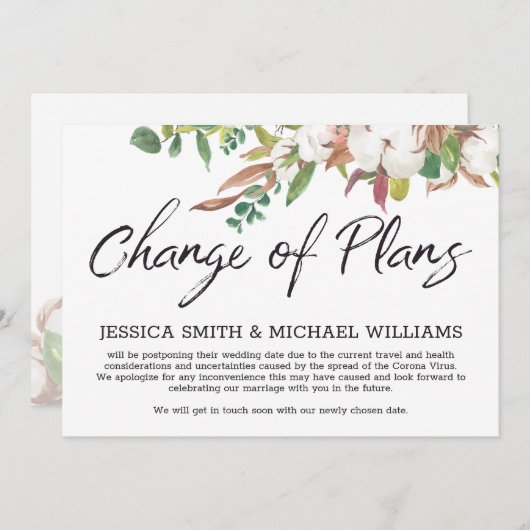 フローラCorona Virus結婚の日付カードの遅延 招待状 (正面/裏面)