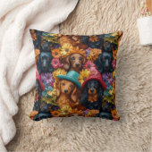 フローラDachshundシームレスパターン – 愛犬家 クッション (ブランケット)