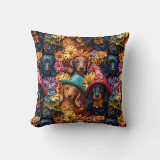フローラDachshundシームレスパターン – 愛犬家 クッション (正面)