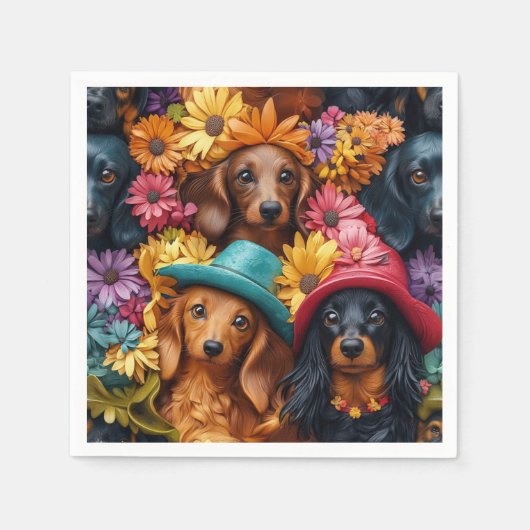フローラDachshundシームレスパターン – 愛犬家 スタンダードカクテルナプキン (正面)
