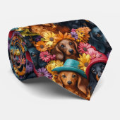 フローラDachshundシームレスパターン – 愛犬家 ネクタイ (ロール)