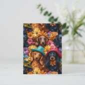 フローラDachshundシームレスパターン – 愛犬家 ポストカード (スタンド正面)