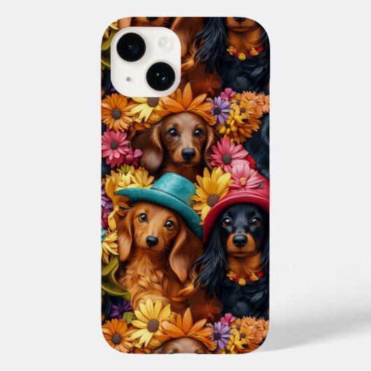 フローラDachshundシームレスパターン – 愛犬家 Case-Mate iPhoneケース (裏面)