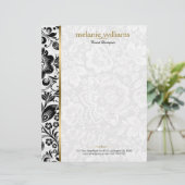 フローラDamaskInブラック&ホワイトと金ゴールドアクセント レターヘッド (スタンド正面)