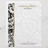 フローラDamaskInブラック&ホワイトと金ゴールドアクセント レターヘッド (正面/裏面)