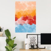 フローラDreamscape – ピーチ、オレンジ、赤、ピンク、青 ポスター (ホームオフィス)
