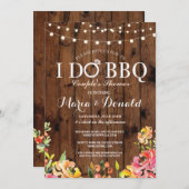 フローラI DO BBQカップルシャワーコーラルウッド招待状 招待状 (正面/裏面)