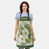 フローラMagnolia Add Name Green Watercolor エプロン (着用した状態)