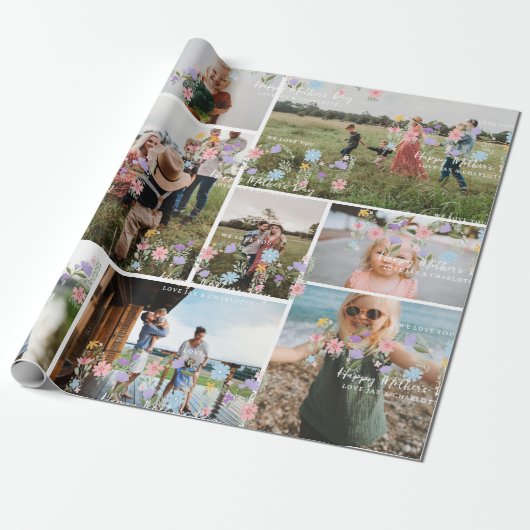フローラMOMフォトコラージュ | 10パーソナライズされた枚 ラッピングペーパー (アンロールド)