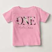 フローラONEベビーガールの1歳の誕生日+名前服 ベビーTシャツ (正面)