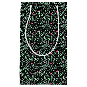 フローラpattern.05.FR.pinkおよびLgreenブラックBG スモールペーパーバッグ