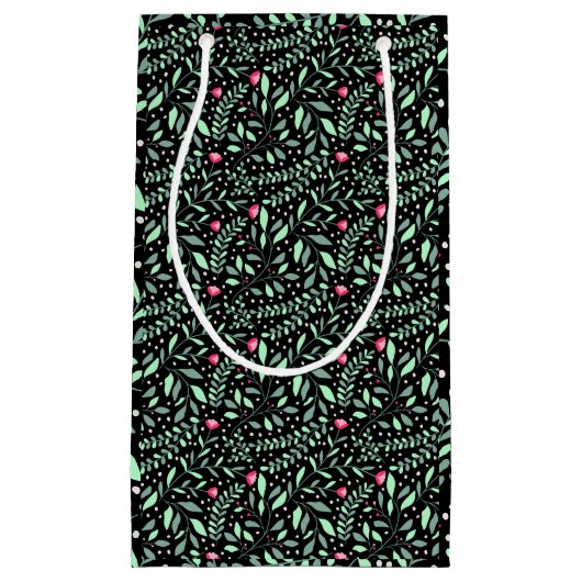 フローラpattern.05.FR.pinkおよびLgreenブラックBG スモールペーパーバッグ (正面)