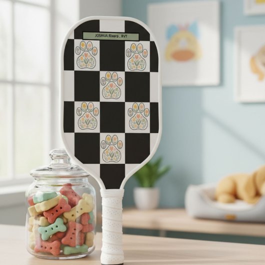 フローラpawprintチェッカーボード獣医名 ピックルボールラケット