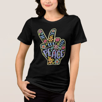 フローラPeace Hand Sign Tシャツ – カラフル Hippie S
