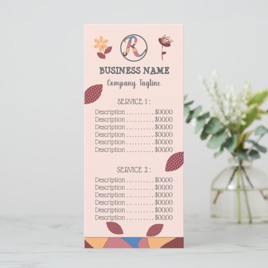 フローラPeachy Pinkビジネスメニューの価格表 メニュー (スタンド正面)