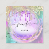 フローラQRCodeアクリル爪、 ネイルドリップホログラフ スクエア名刺 (正面)