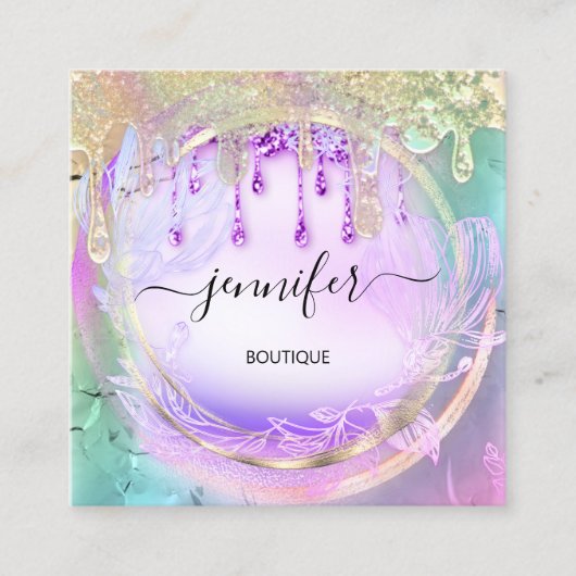 フローラQRCodeアクリル爪、 ネイルドリップホログラフ スクエア名刺 (正面)